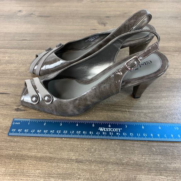 East 5th Womens Slingback Heels Size 8 M Peep Toe Shoes Gray Button 024-5005 - Picture 5 of 10